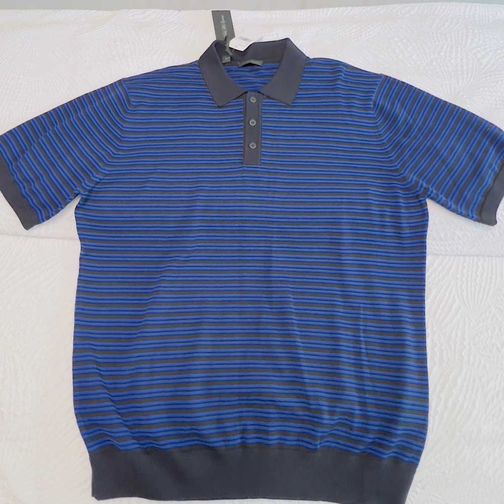 SAKS FIFTH AVENUE: Blue/Black Stripped Polo - Size XL